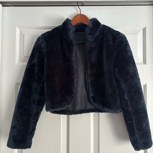 Plush Navy Blue Faux fur cropped bolero jacket
